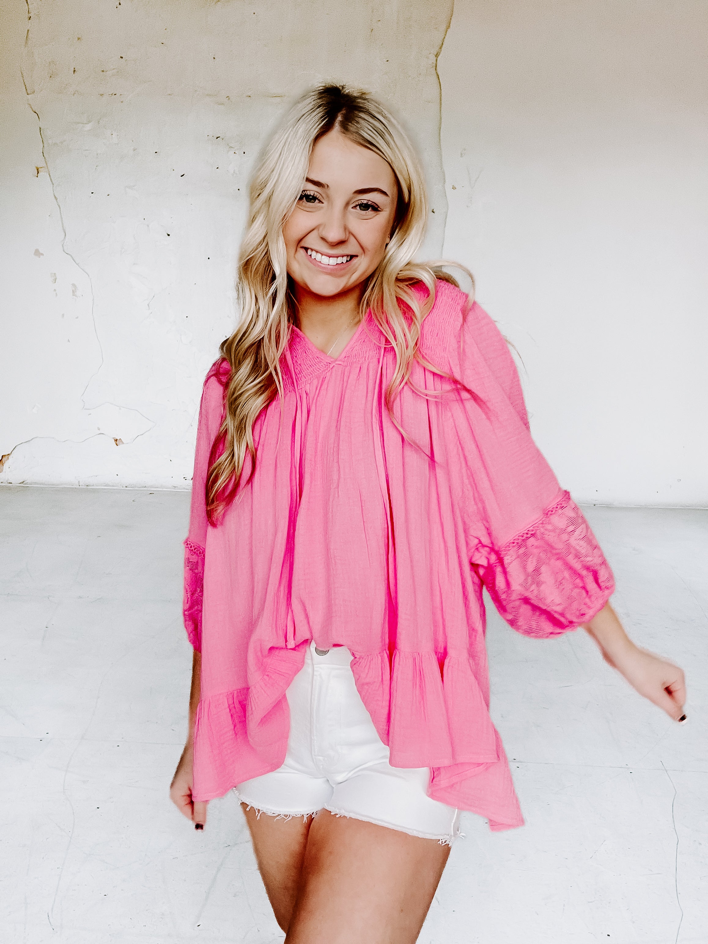 Boho Gauze Top in Bubble Pink