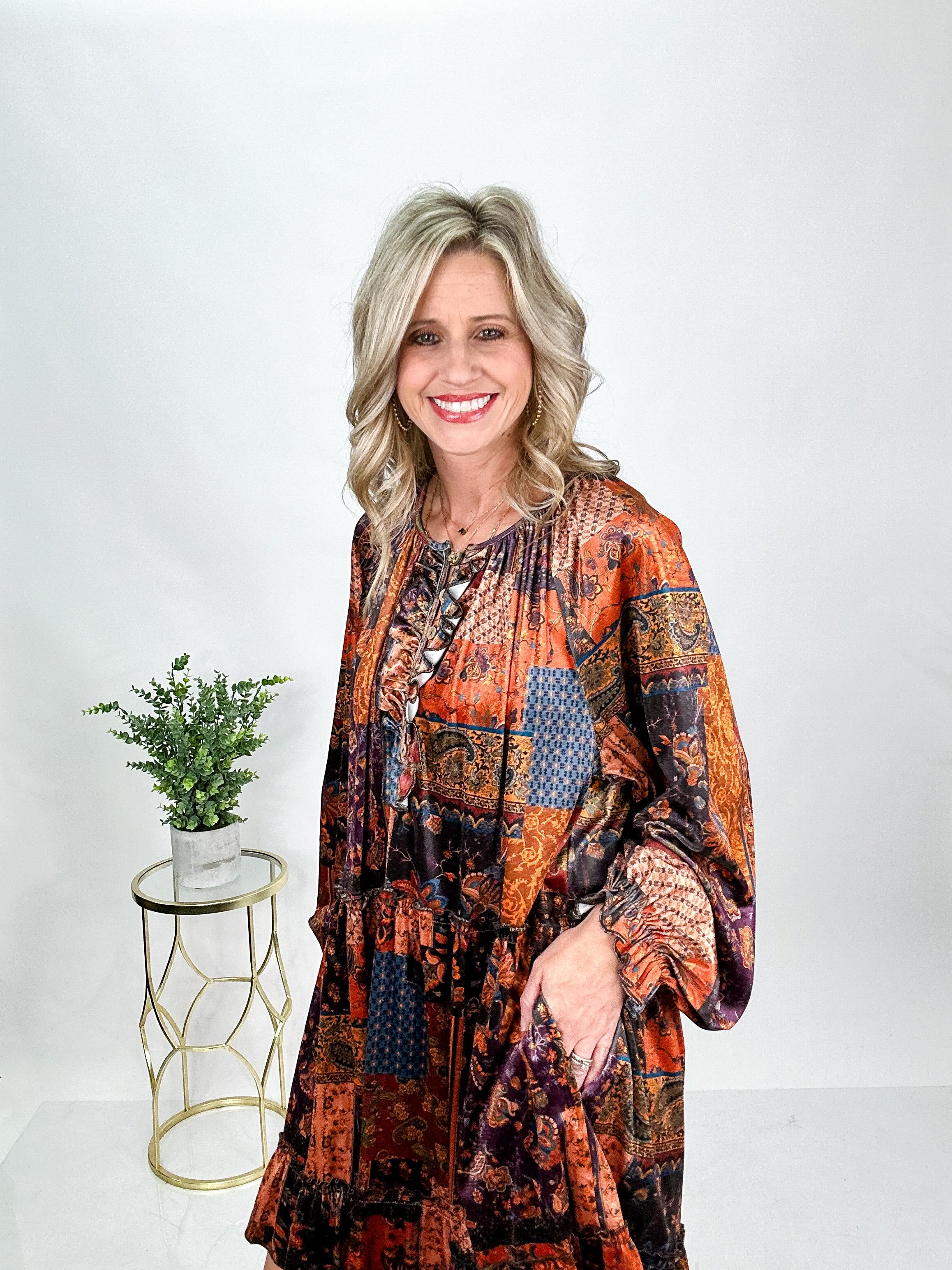 Autumn Patch Velvet Dress