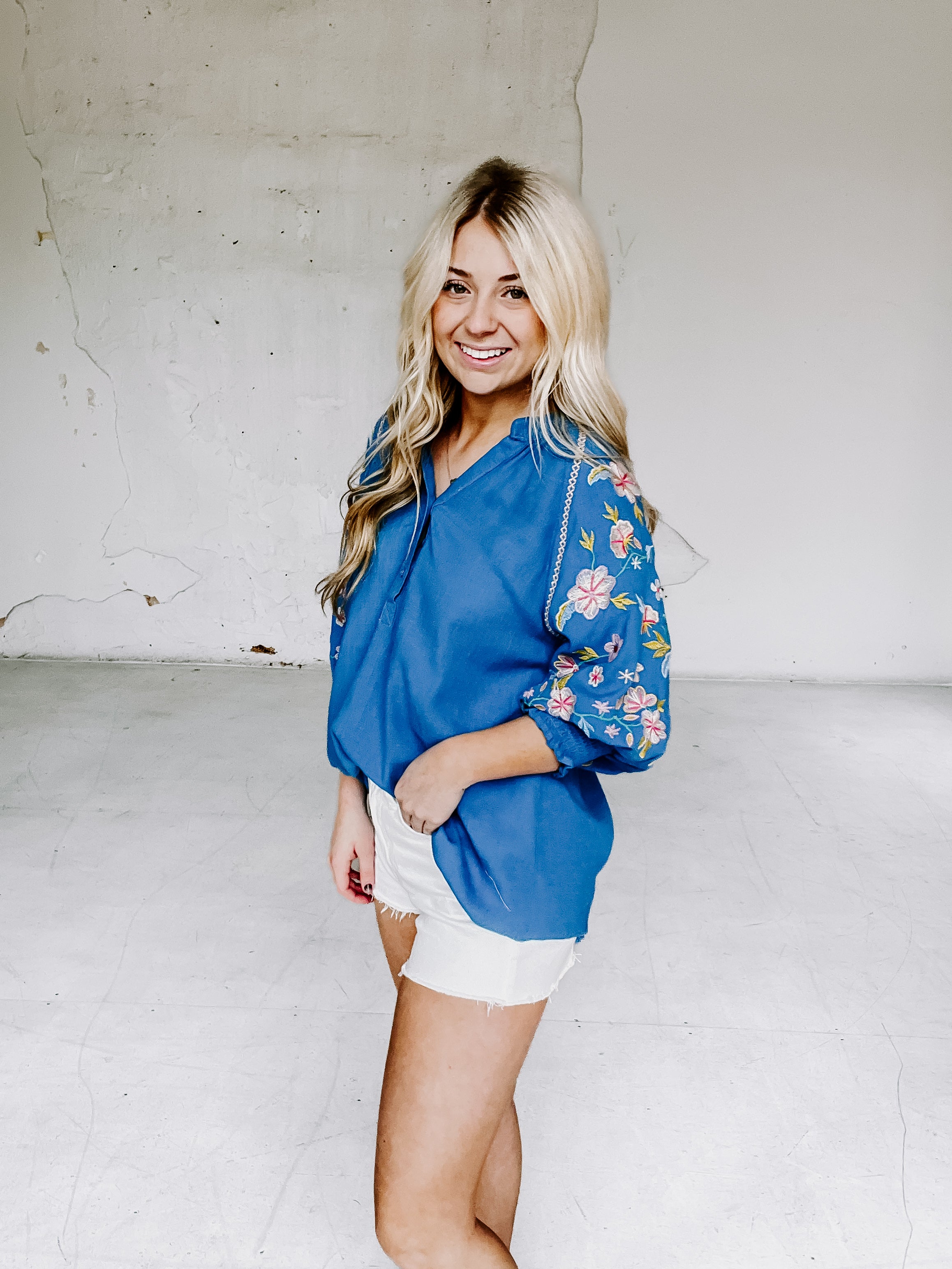 Azure Embroidered Top