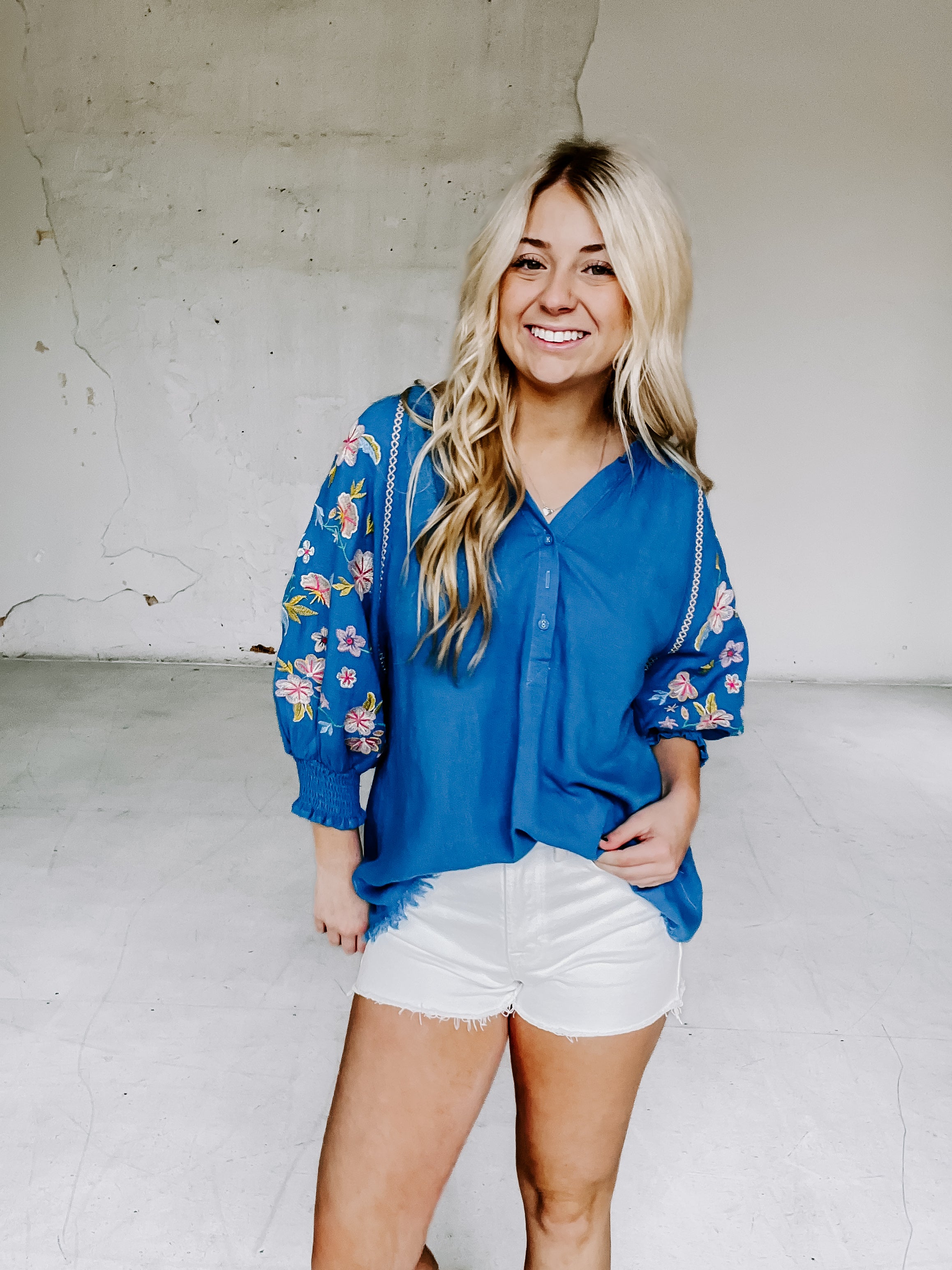 Azure Embroidered Top