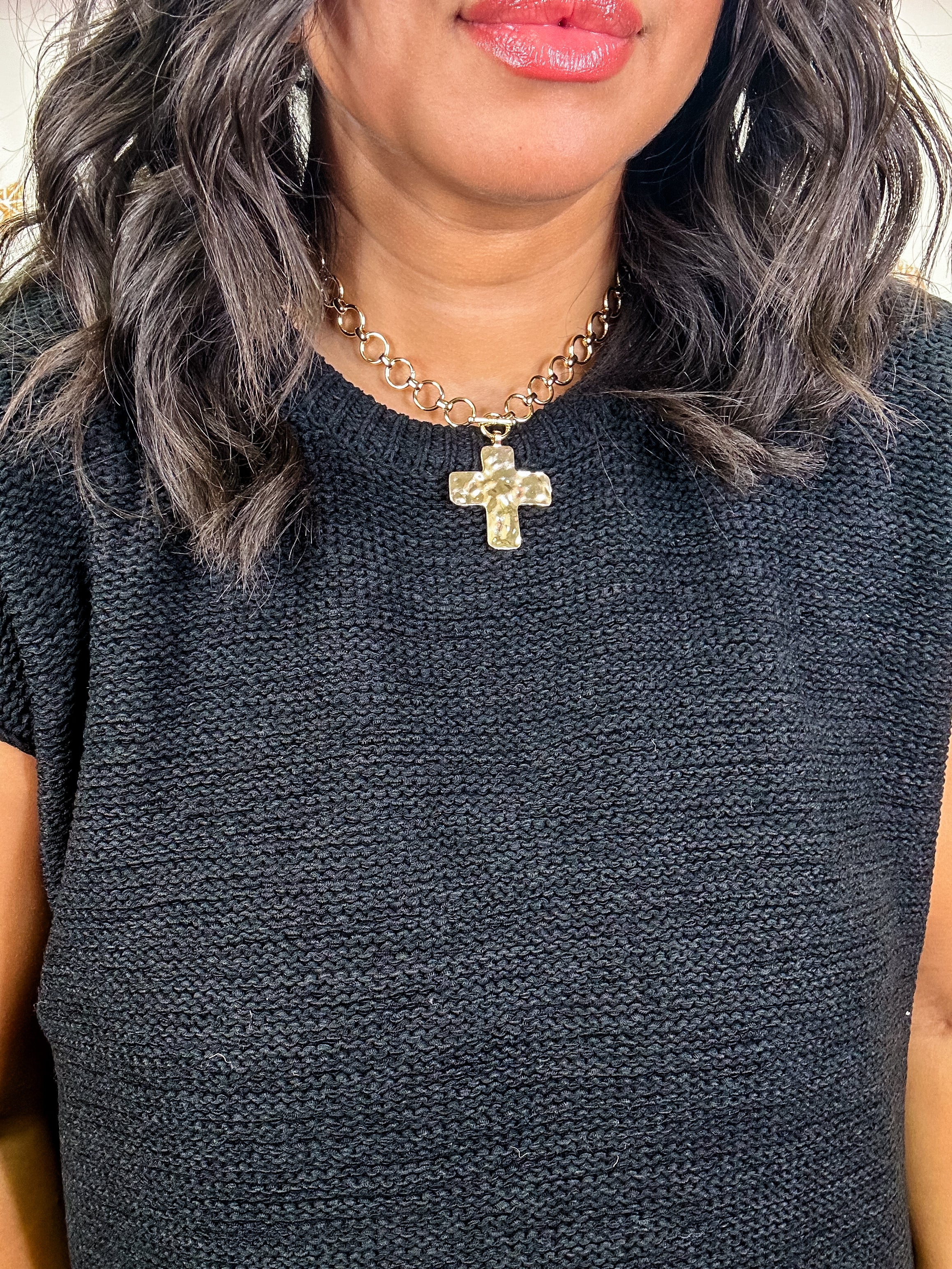 Grace Hammered Cross Necklace