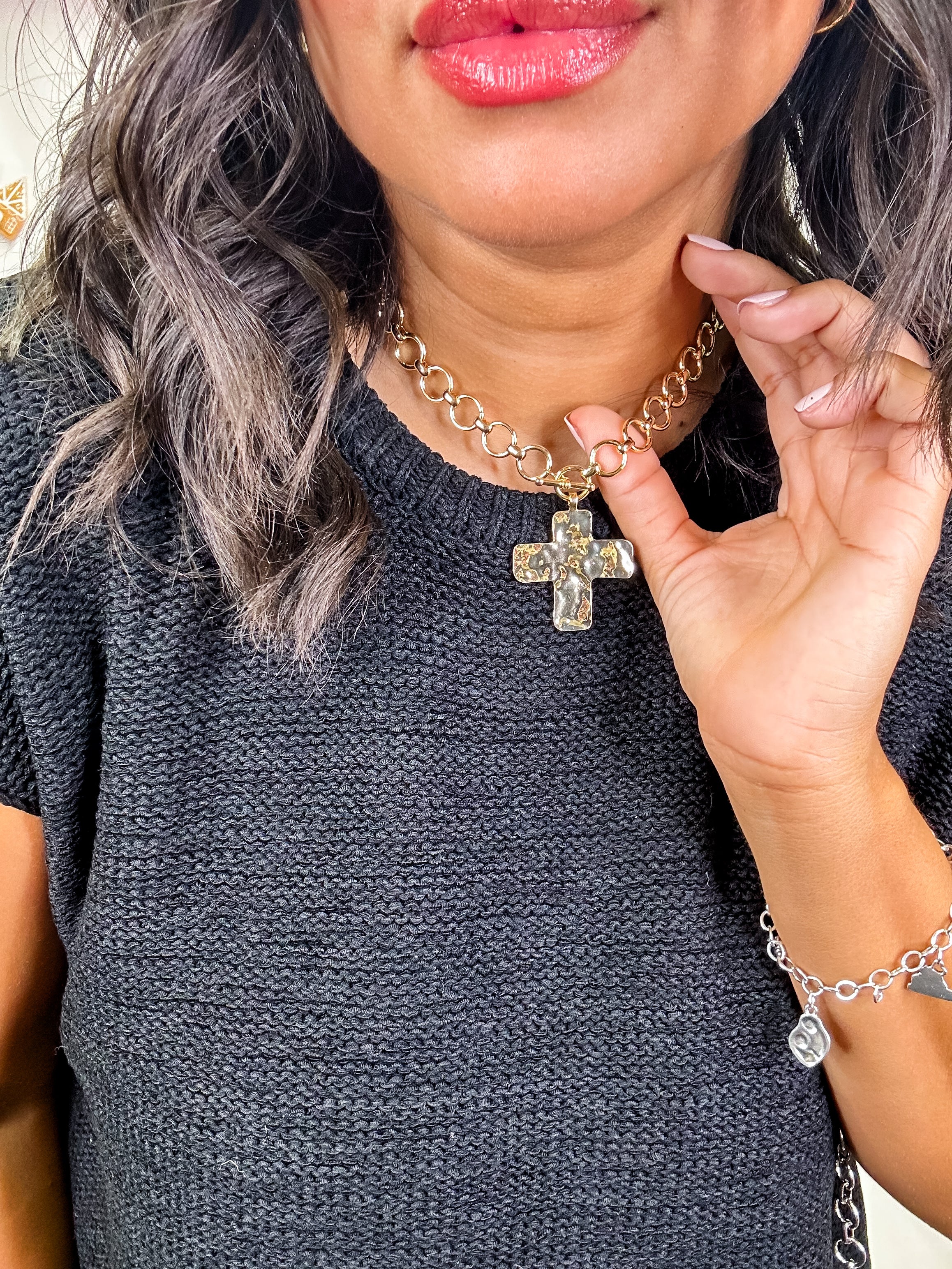 Grace Hammered Cross Necklace