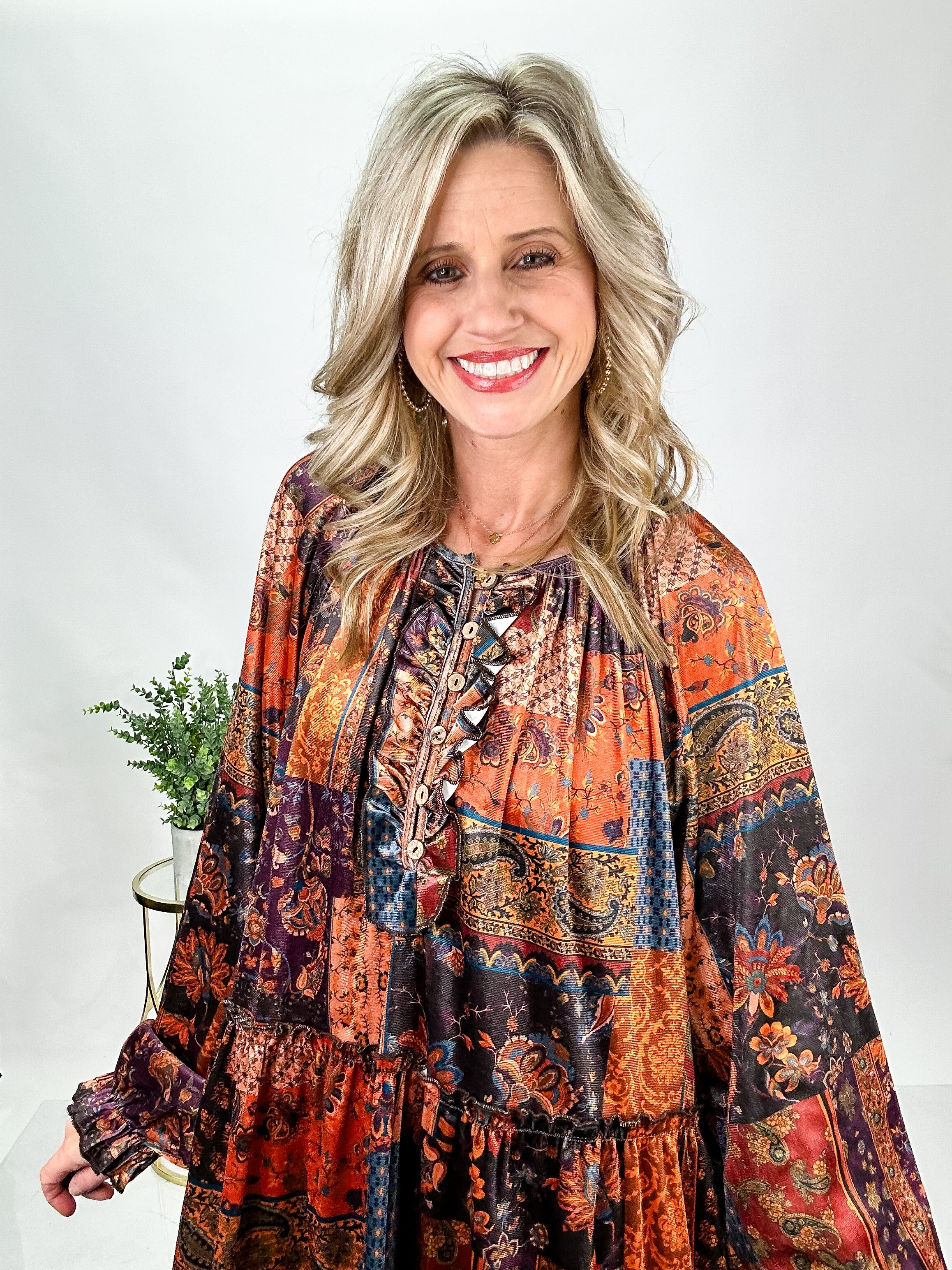 Autumn Patch Velvet Dress