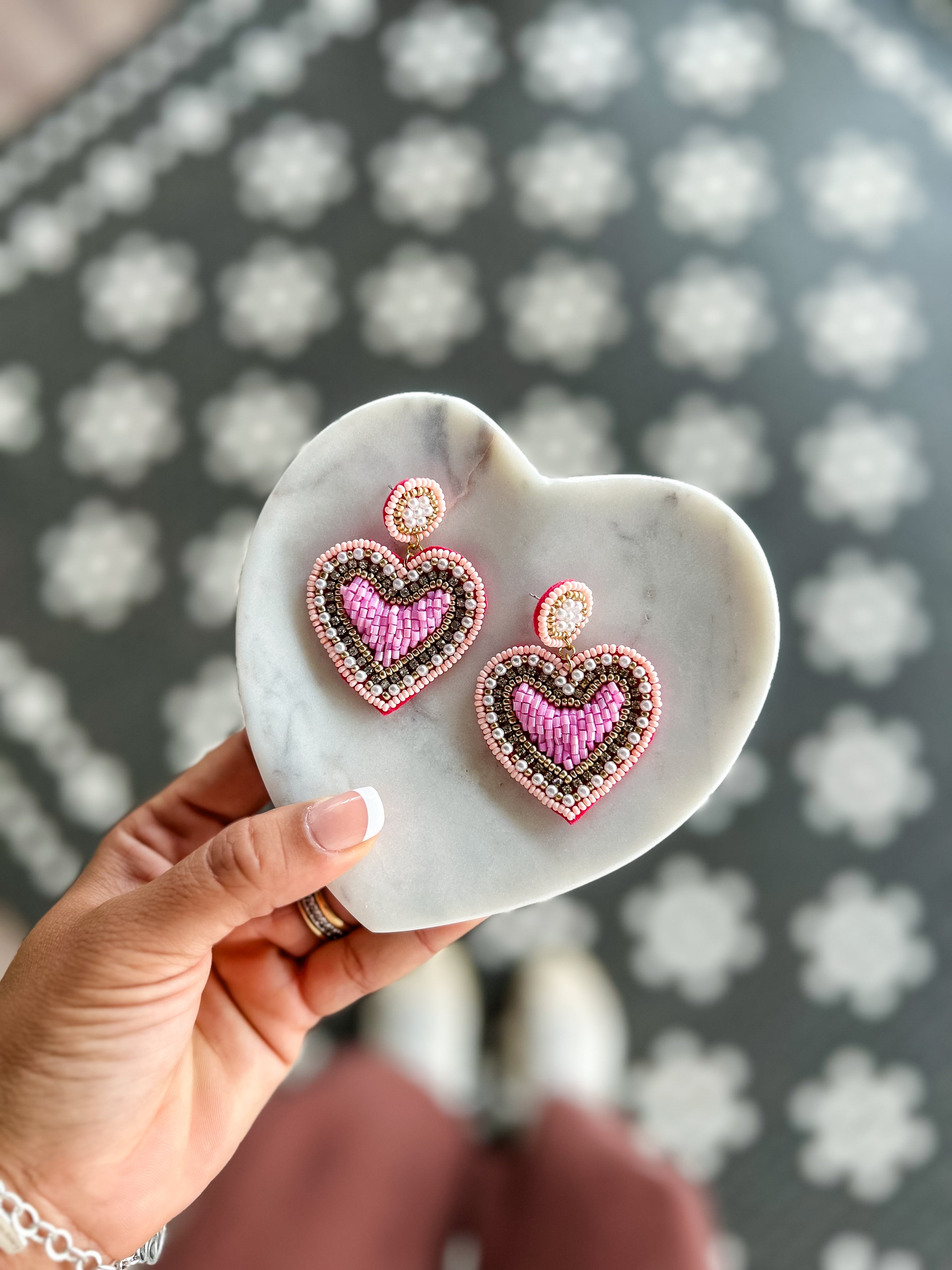 Lovely Heart Beaded Earrings