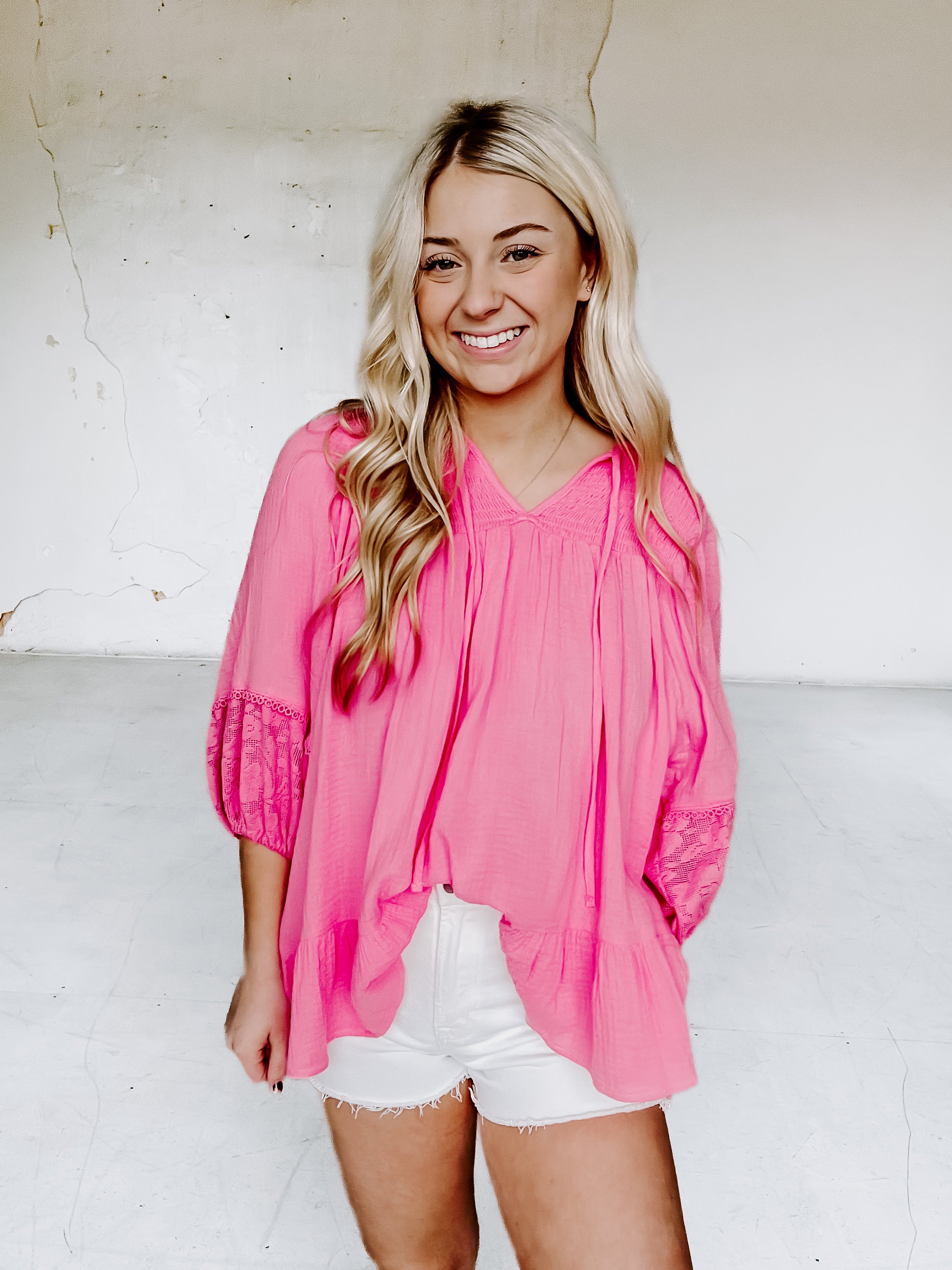 Boho Gauze Top in Bubble Pink