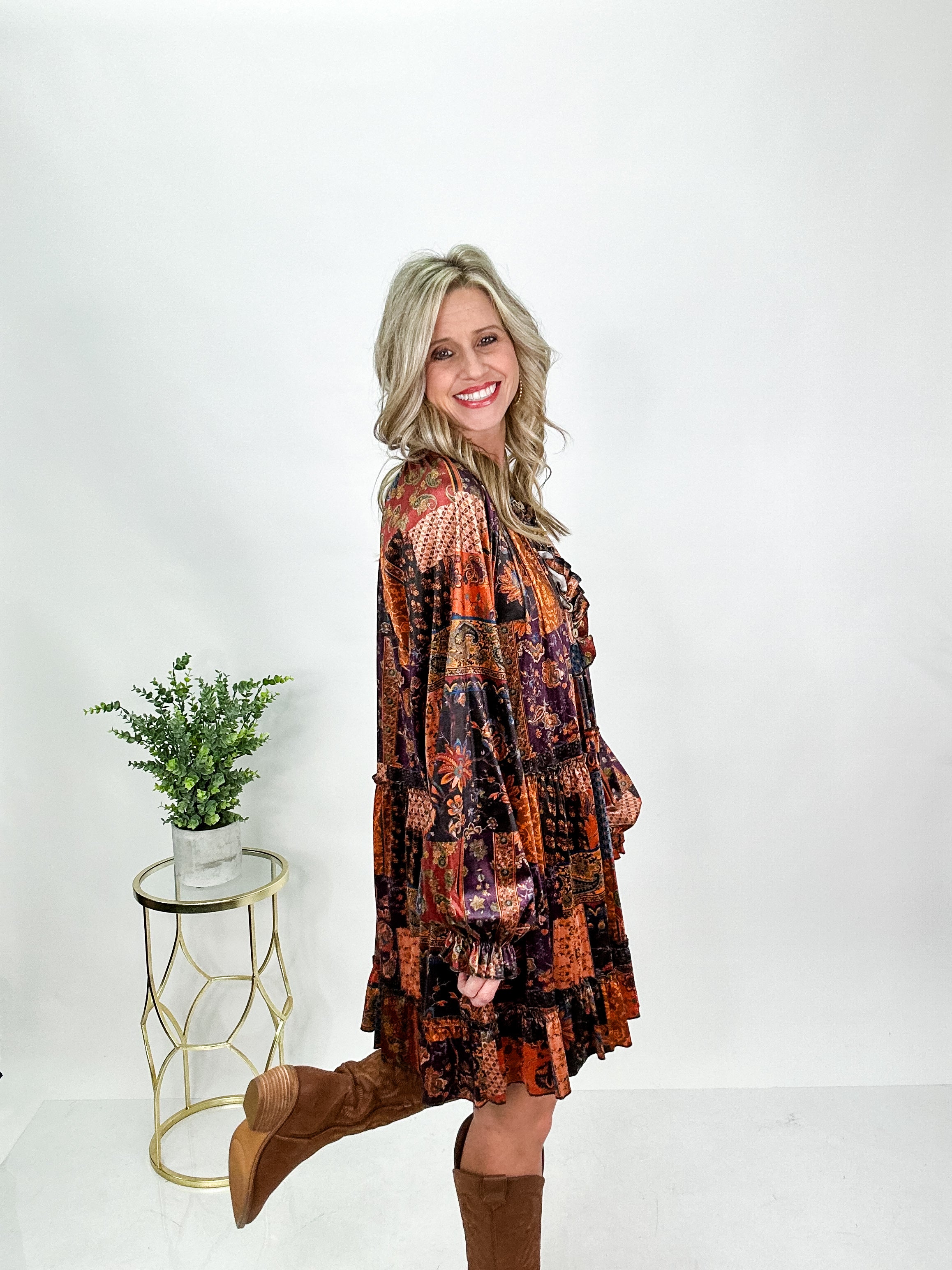 Autumn Patch Velvet Dress