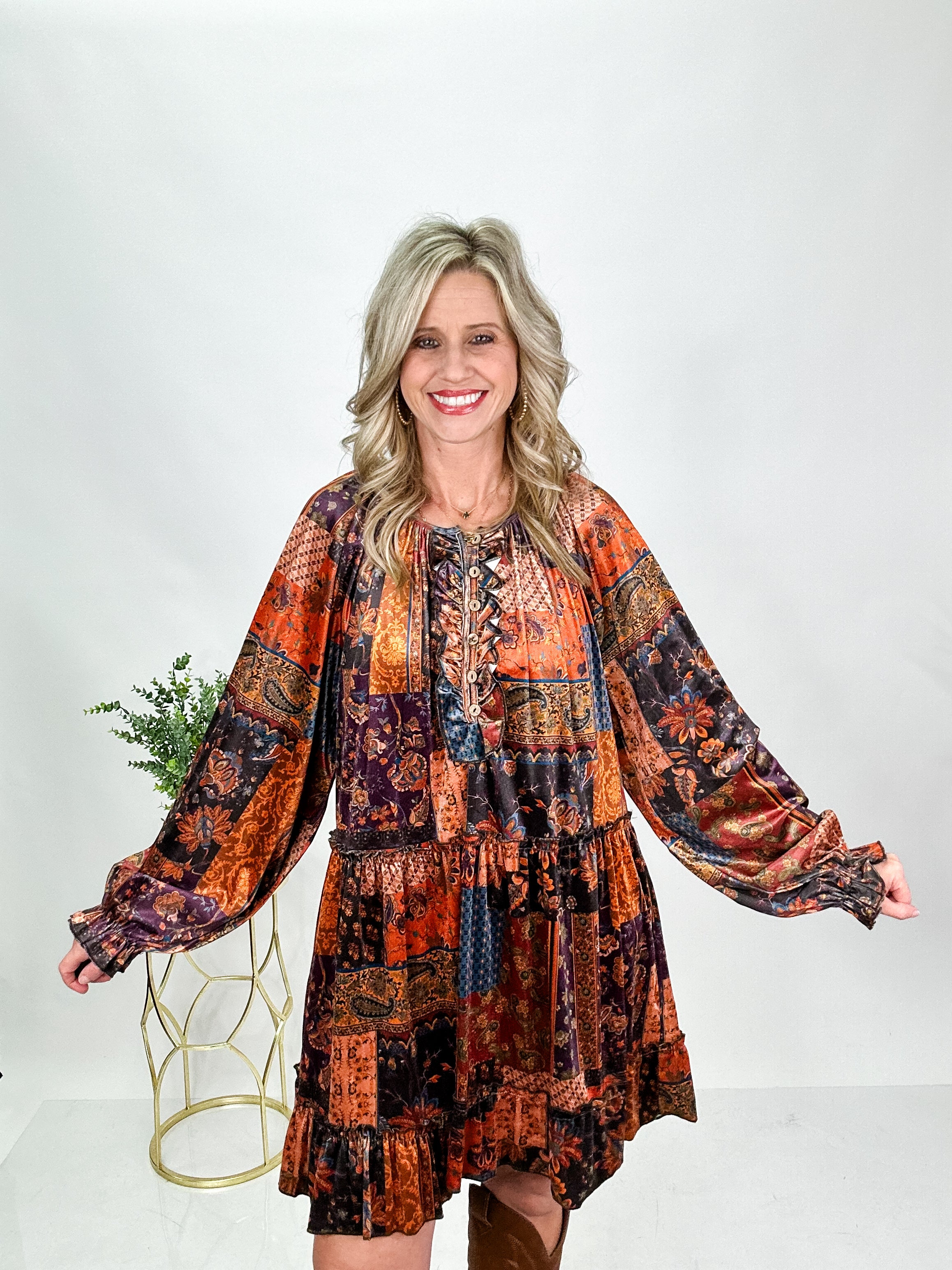 Autumn Patch Velvet Dress